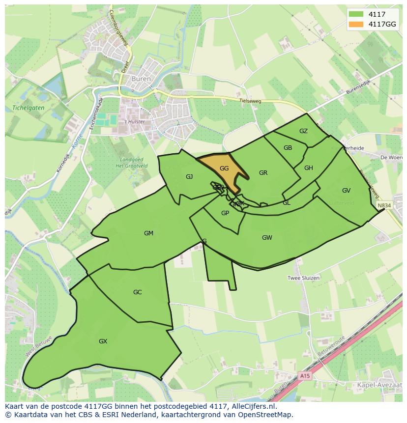 Afbeelding van het postcodegebied 4117 GG op de kaart.