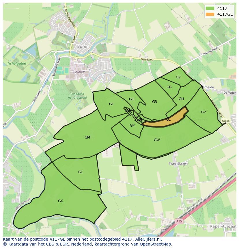 Afbeelding van het postcodegebied 4117 GL op de kaart.