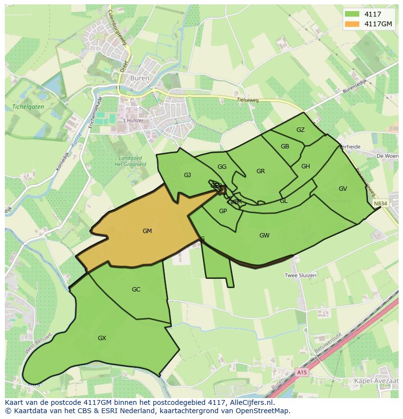 Afbeelding van het postcodegebied 4117 GM op de kaart.