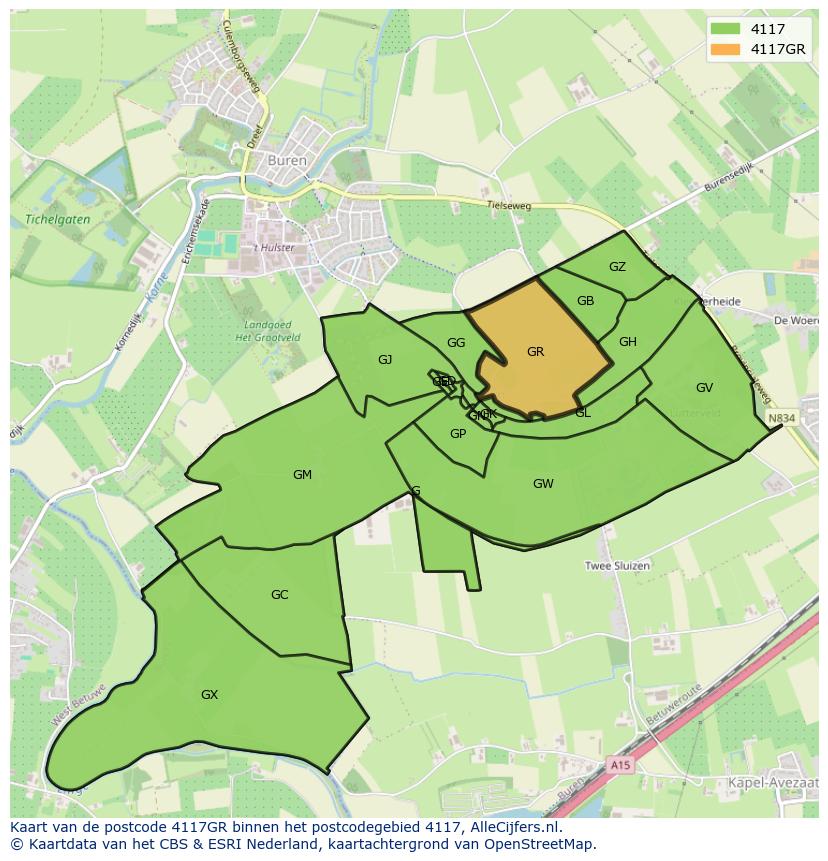 Afbeelding van het postcodegebied 4117 GR op de kaart.