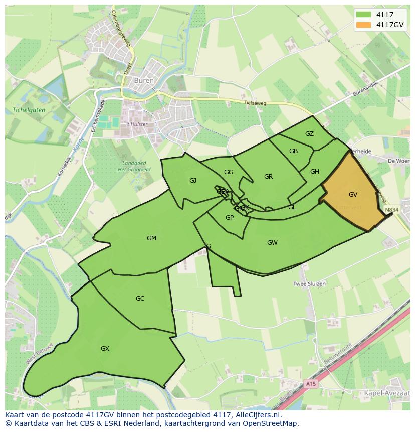 Afbeelding van het postcodegebied 4117 GV op de kaart.