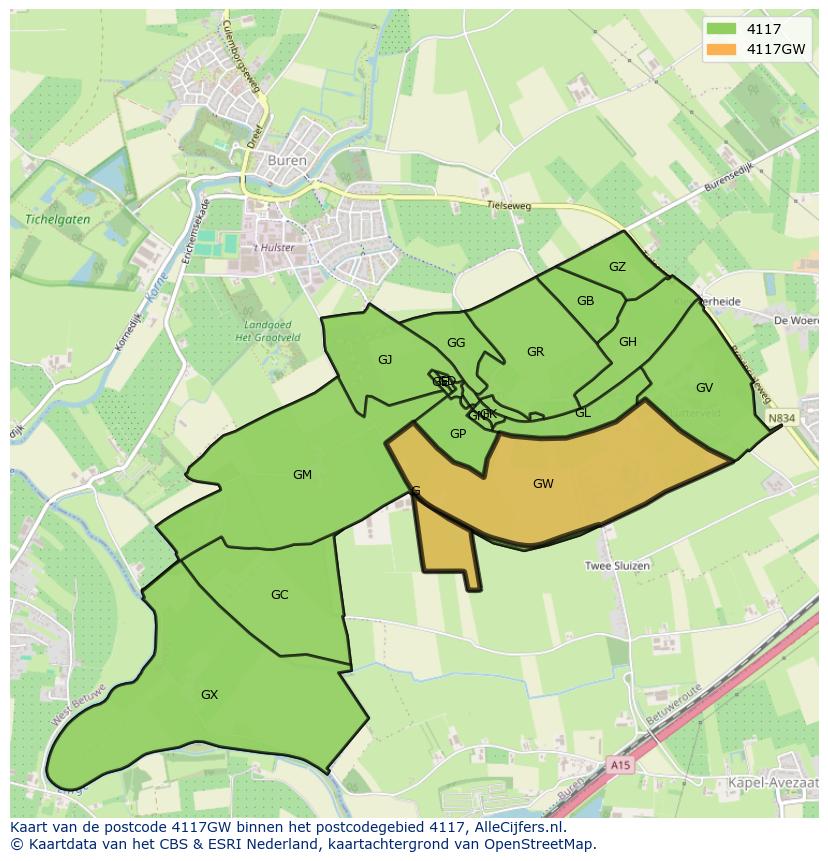 Afbeelding van het postcodegebied 4117 GW op de kaart.