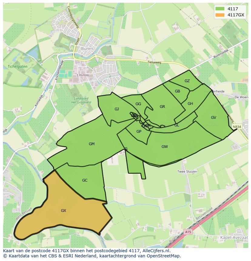 Afbeelding van het postcodegebied 4117 GX op de kaart.