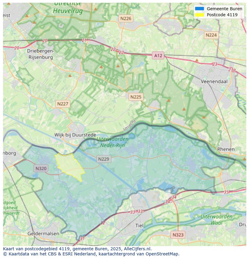 Afbeelding van het postcodegebied 4119 op de kaart.