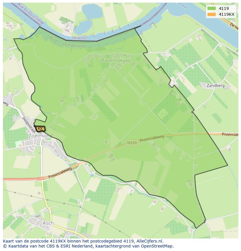 Afbeelding van het postcodegebied 4119 KX op de kaart.
