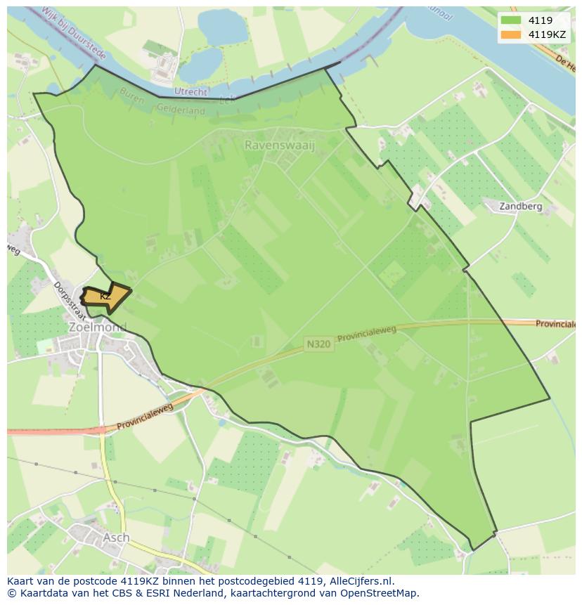 Afbeelding van het postcodegebied 4119 KZ op de kaart.
