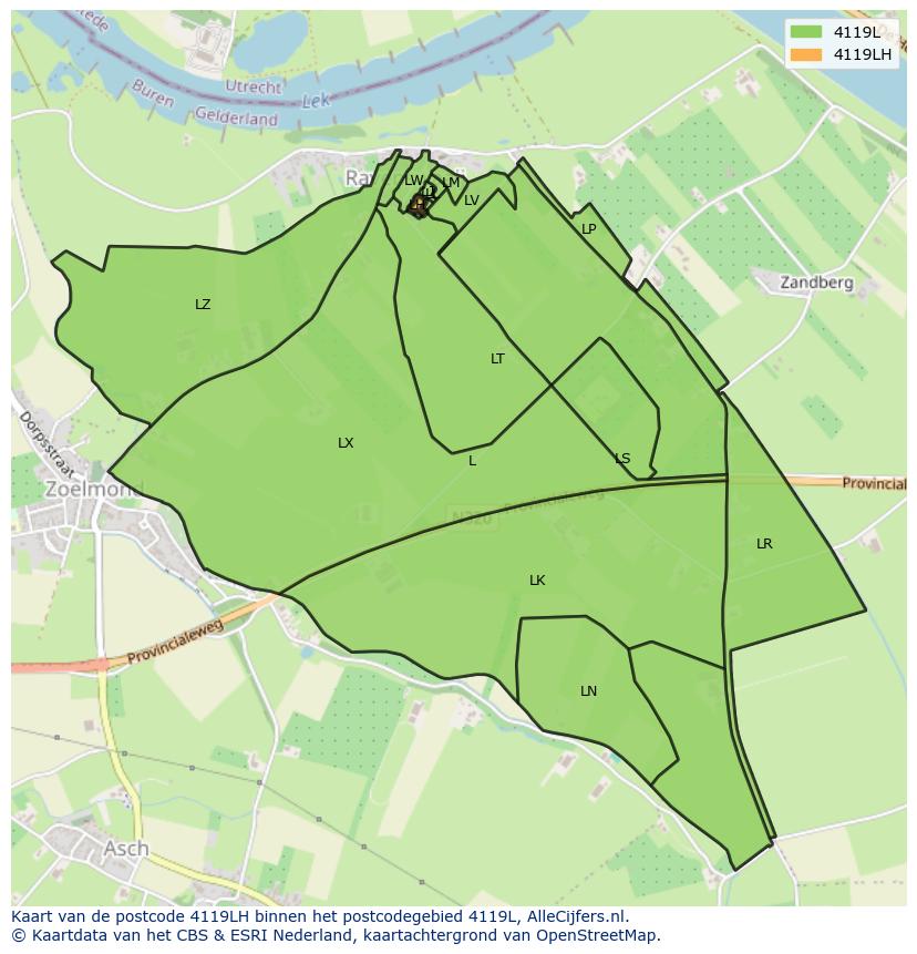 Afbeelding van het postcodegebied 4119 LH op de kaart.