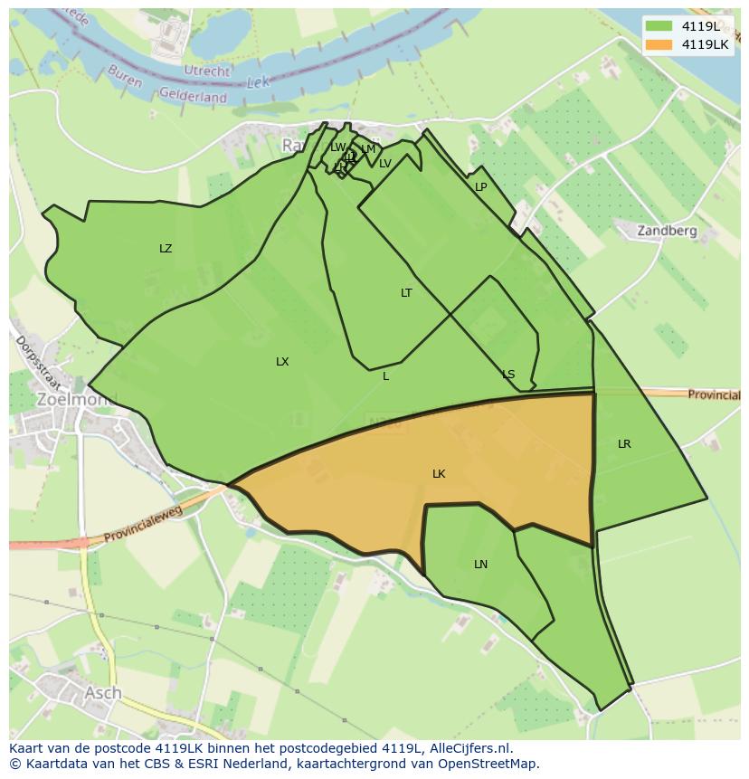 Afbeelding van het postcodegebied 4119 LK op de kaart.