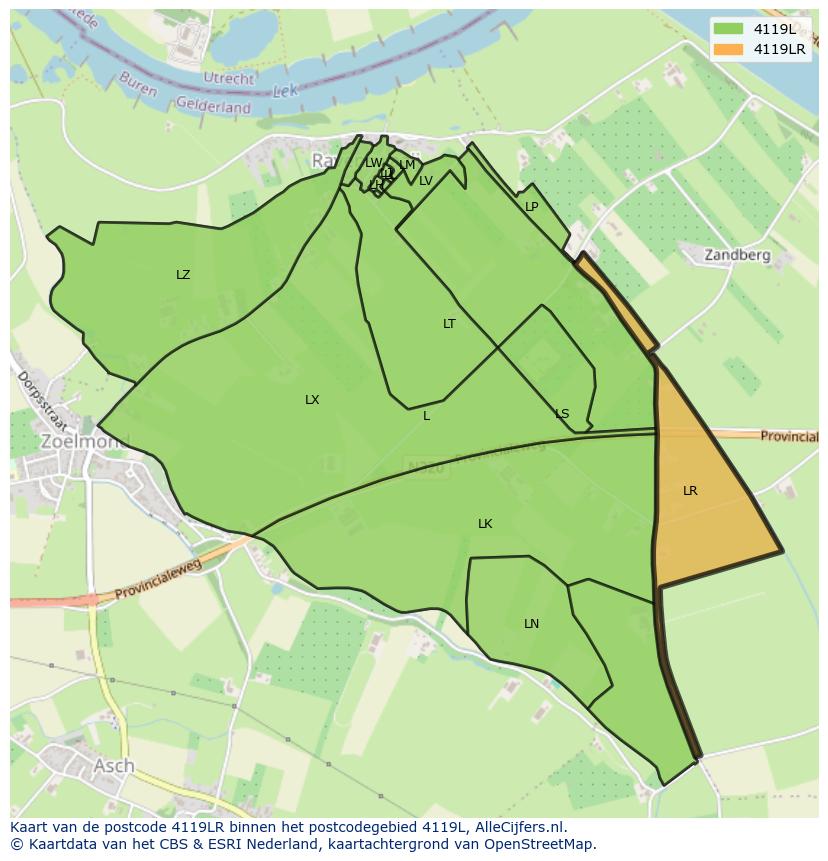 Afbeelding van het postcodegebied 4119 LR op de kaart.