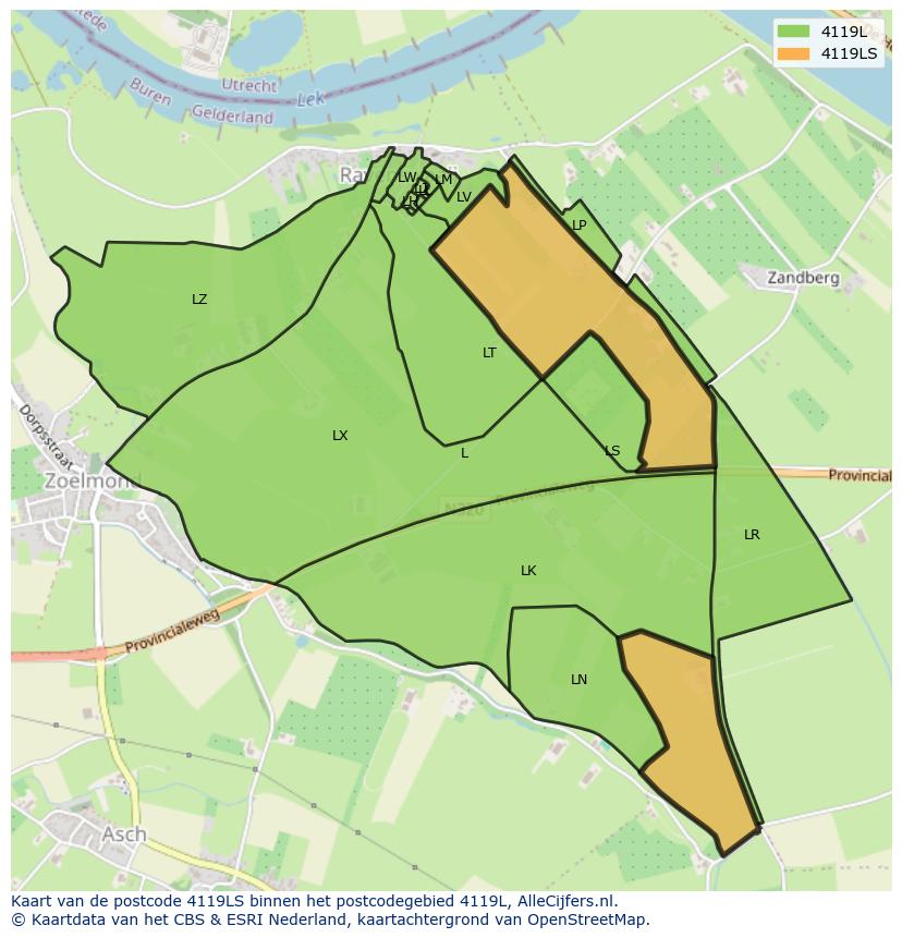 Afbeelding van het postcodegebied 4119 LS op de kaart.