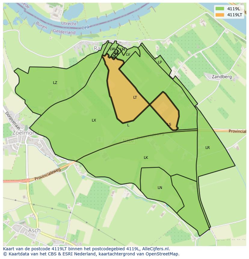Afbeelding van het postcodegebied 4119 LT op de kaart.