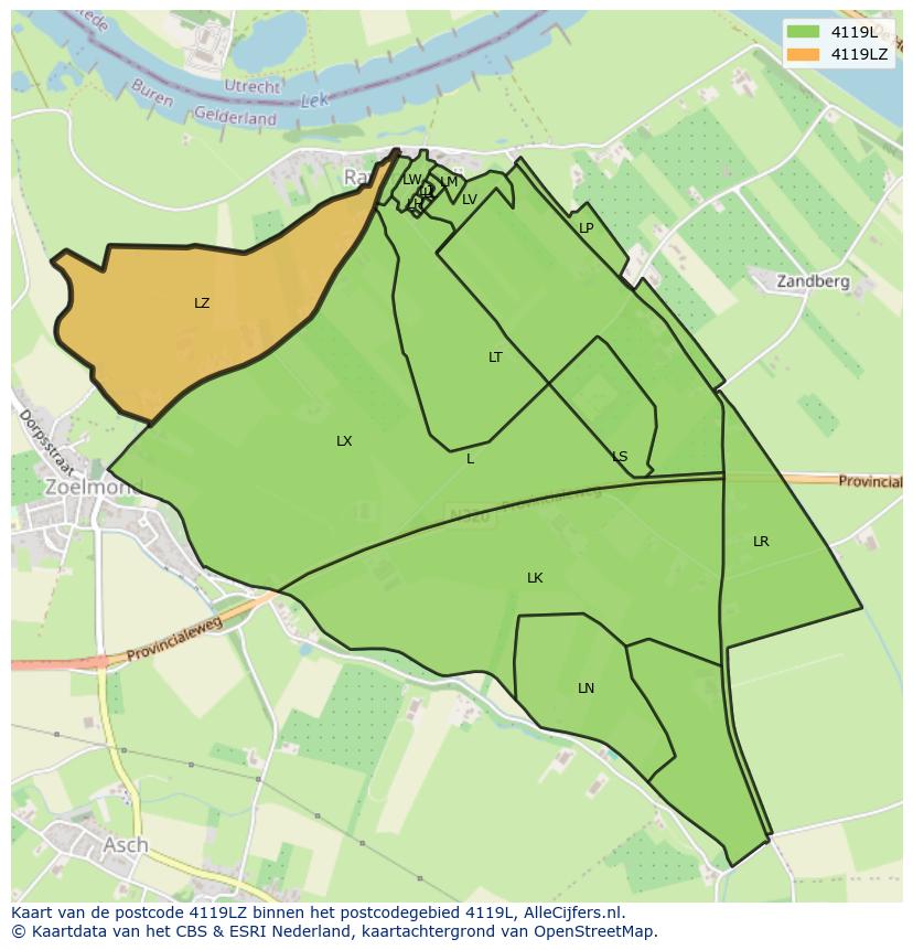 Afbeelding van het postcodegebied 4119 LZ op de kaart.