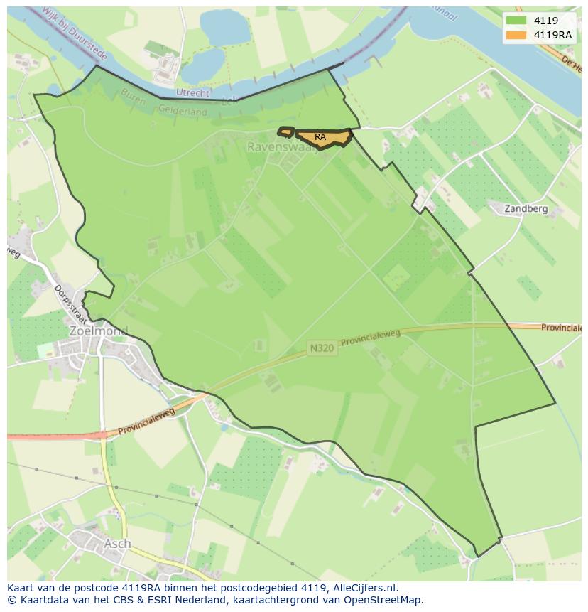 Afbeelding van het postcodegebied 4119 RA op de kaart.