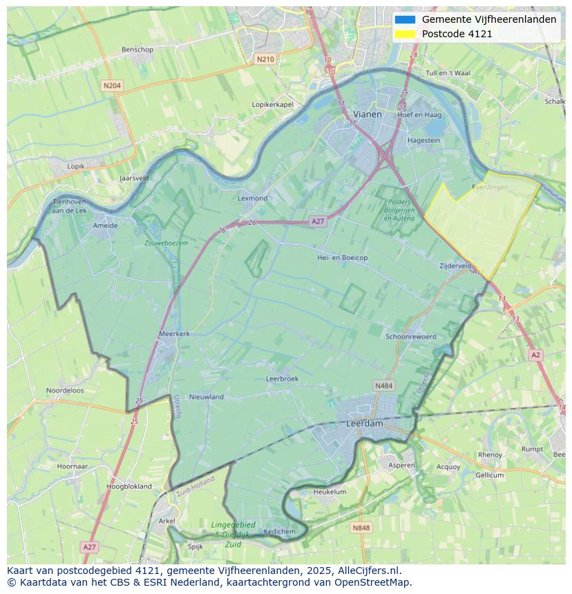 Afbeelding van het postcodegebied 4121 op de kaart.