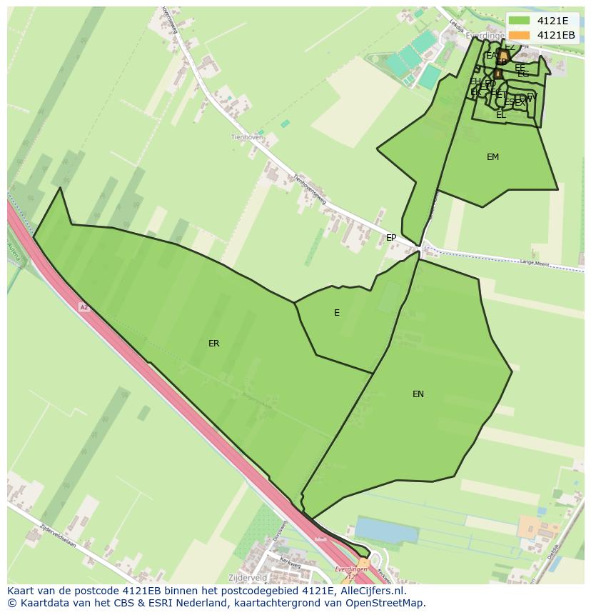 Afbeelding van het postcodegebied 4121 EB op de kaart.