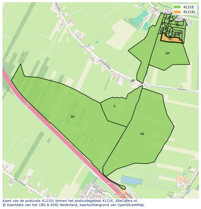 Afbeelding van het postcodegebied 4121 EL op de kaart.