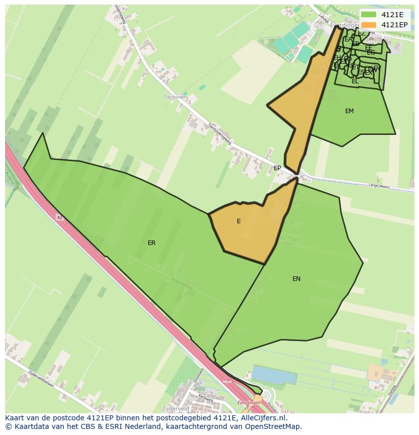 Afbeelding van het postcodegebied 4121 EP op de kaart.