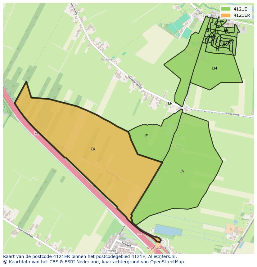 Afbeelding van het postcodegebied 4121 ER op de kaart.