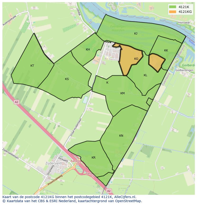 Afbeelding van het postcodegebied 4121 KG op de kaart.