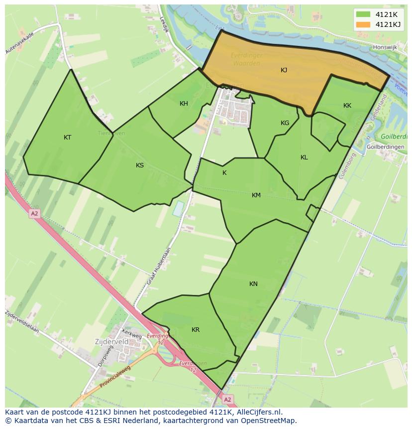 Afbeelding van het postcodegebied 4121 KJ op de kaart.