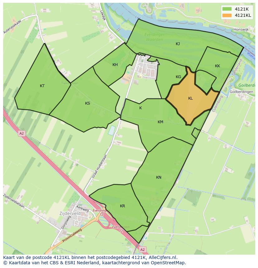 Afbeelding van het postcodegebied 4121 KL op de kaart.