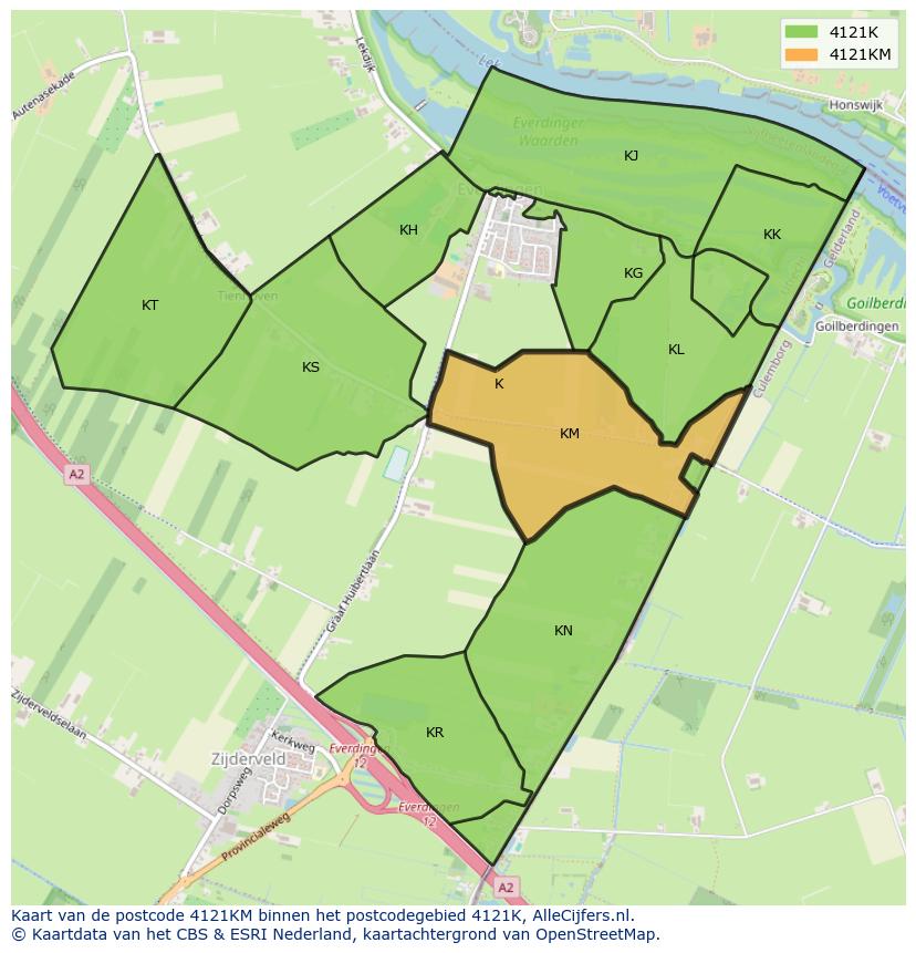 Afbeelding van het postcodegebied 4121 KM op de kaart.