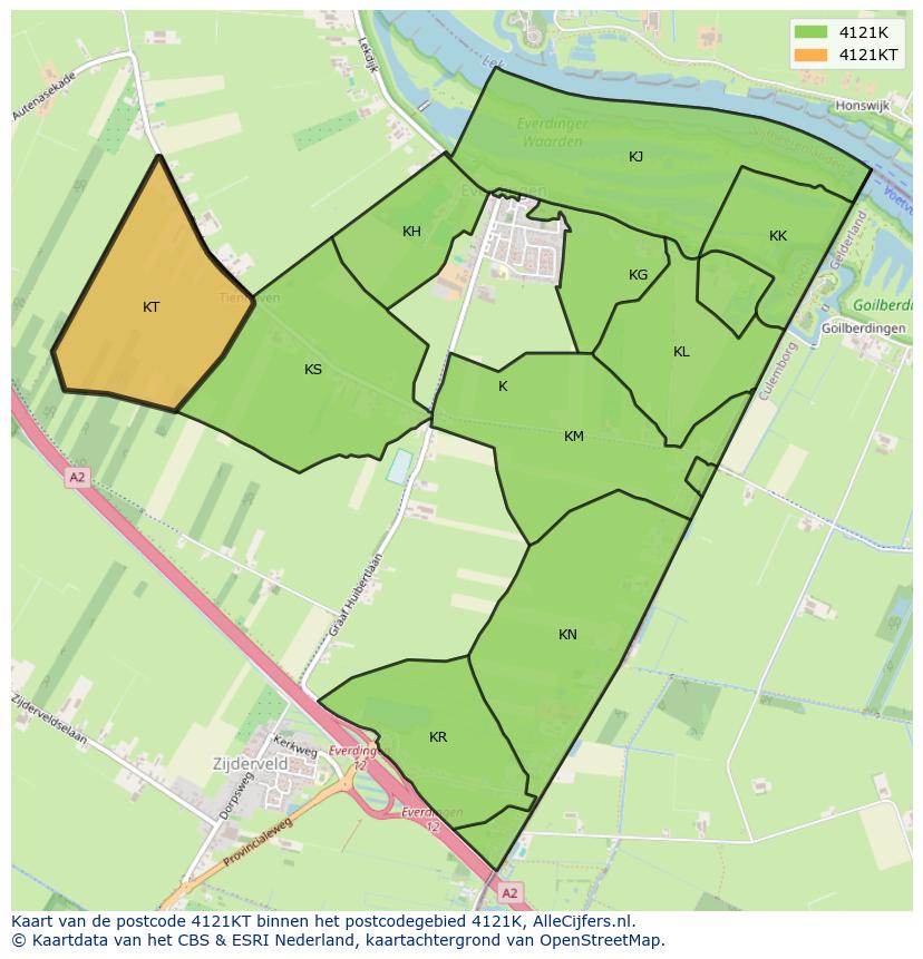 Afbeelding van het postcodegebied 4121 KT op de kaart.