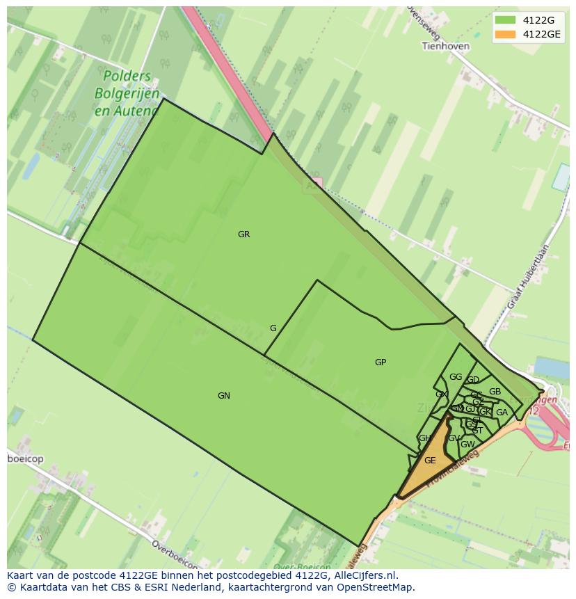 Afbeelding van het postcodegebied 4122 GE op de kaart.