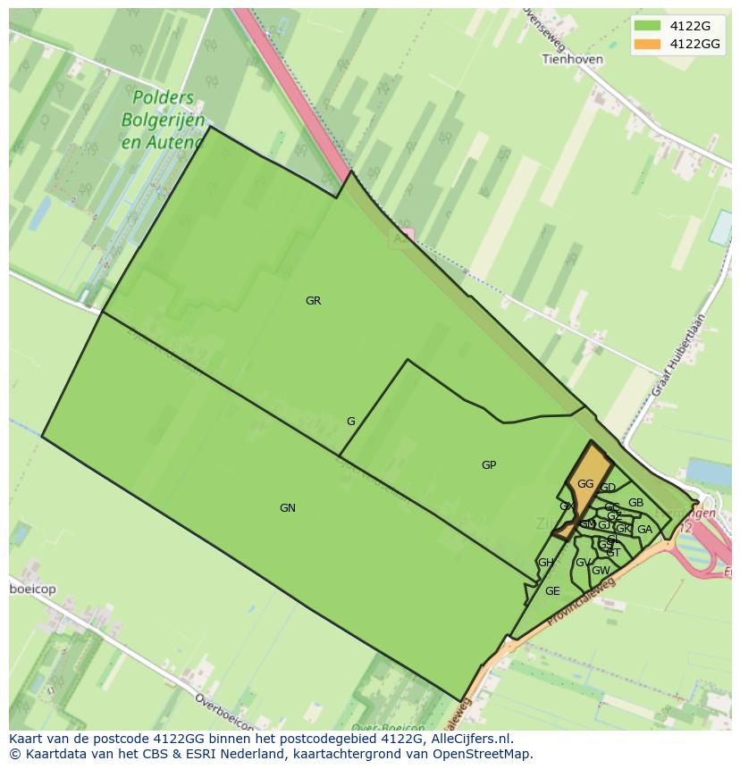 Afbeelding van het postcodegebied 4122 GG op de kaart.