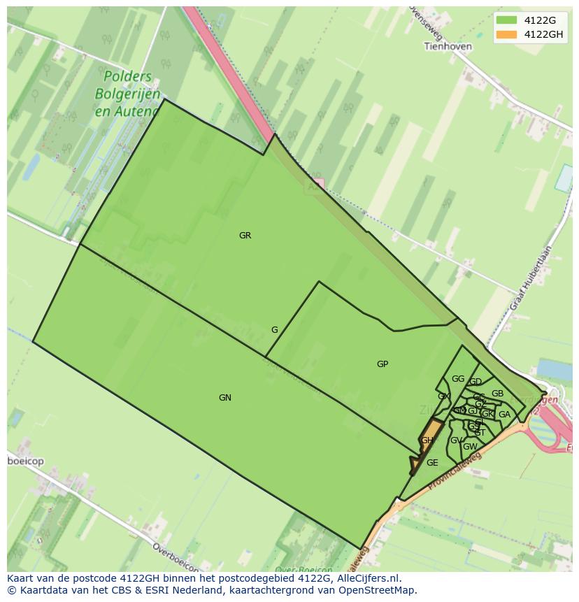 Afbeelding van het postcodegebied 4122 GH op de kaart.