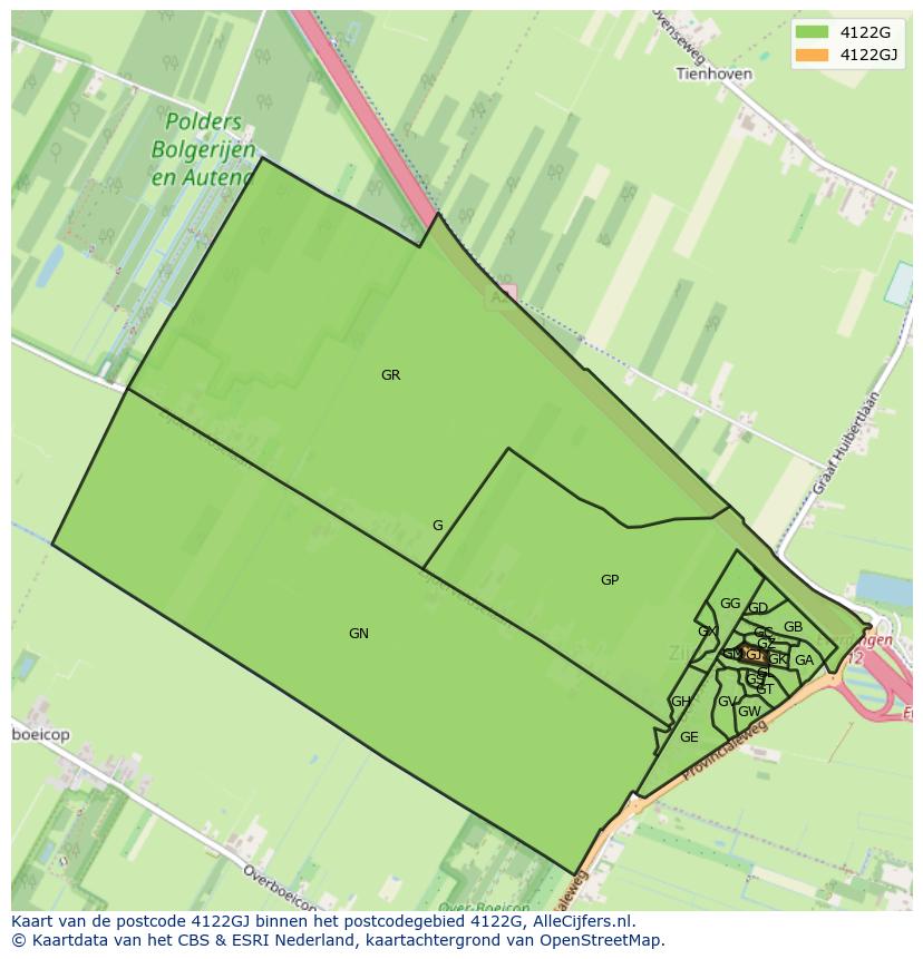 Afbeelding van het postcodegebied 4122 GJ op de kaart.
