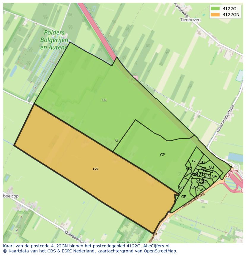 Afbeelding van het postcodegebied 4122 GN op de kaart.