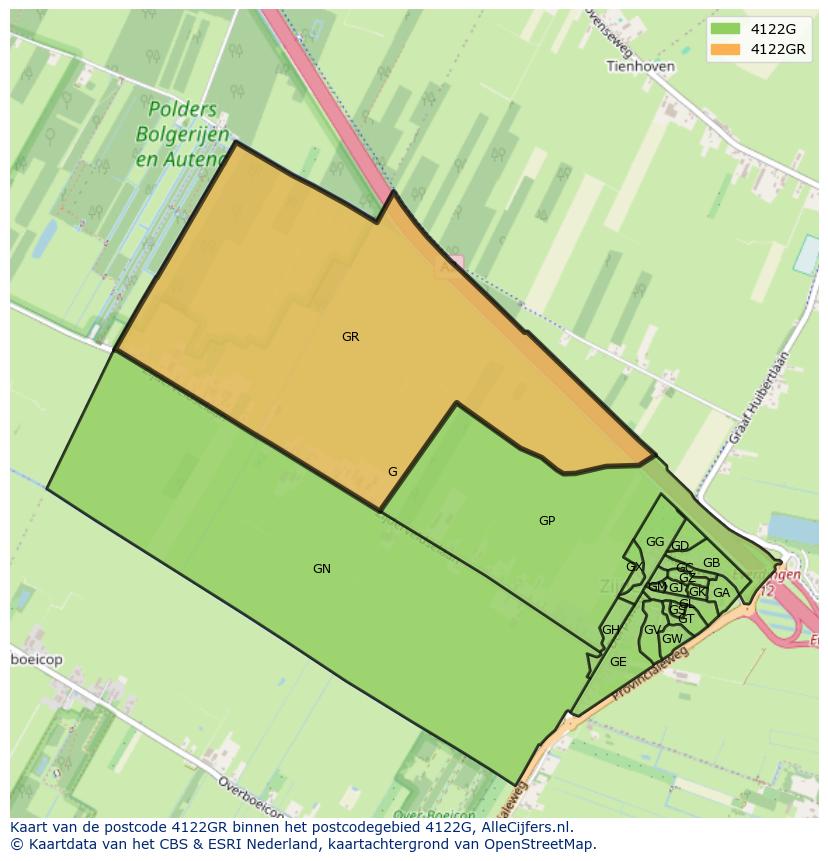 Afbeelding van het postcodegebied 4122 GR op de kaart.