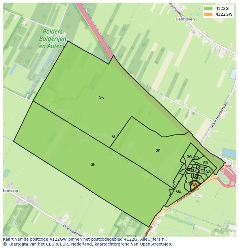Afbeelding van het postcodegebied 4122 GW op de kaart.