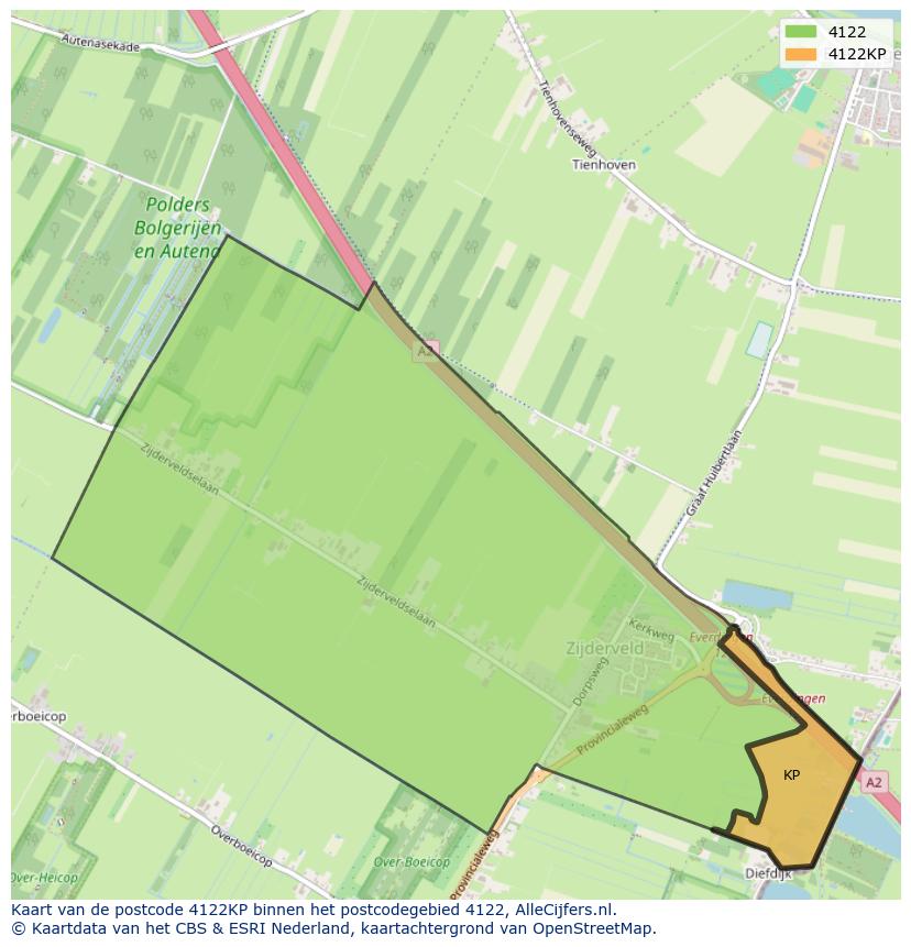 Afbeelding van het postcodegebied 4122 KP op de kaart.