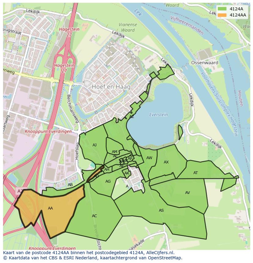 Afbeelding van het postcodegebied 4124 AA op de kaart.