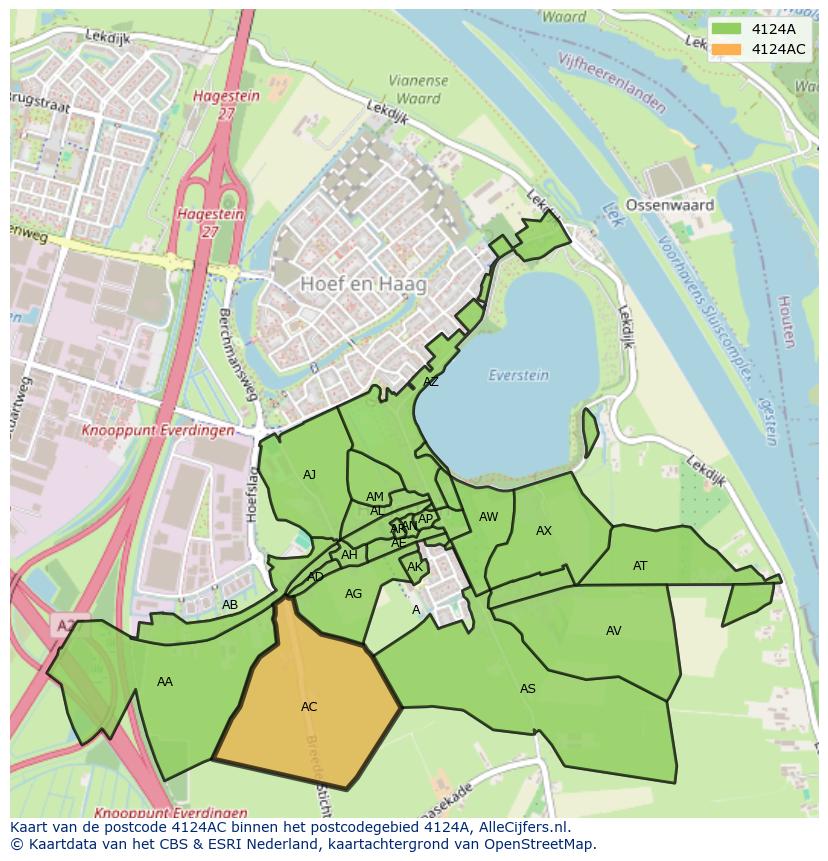 Afbeelding van het postcodegebied 4124 AC op de kaart.
