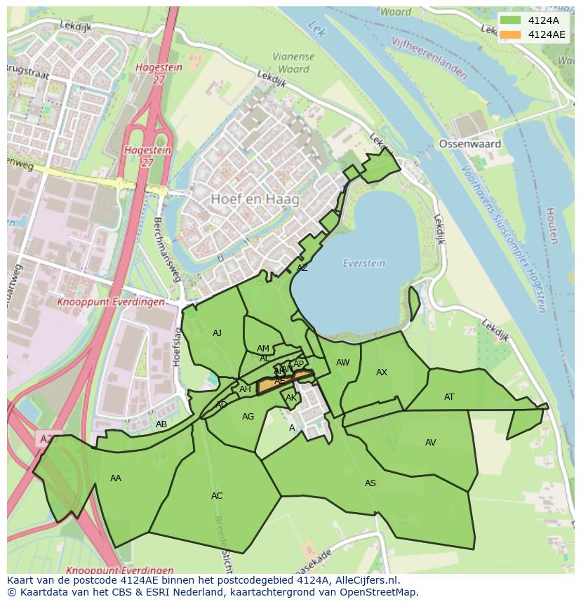 Afbeelding van het postcodegebied 4124 AE op de kaart.