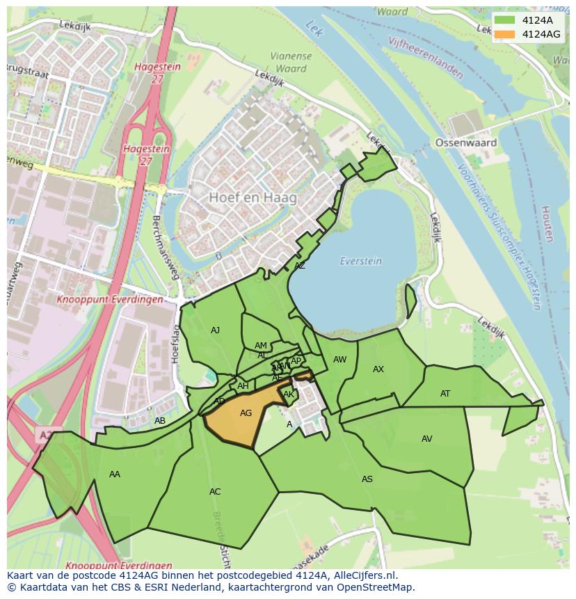 Afbeelding van het postcodegebied 4124 AG op de kaart.