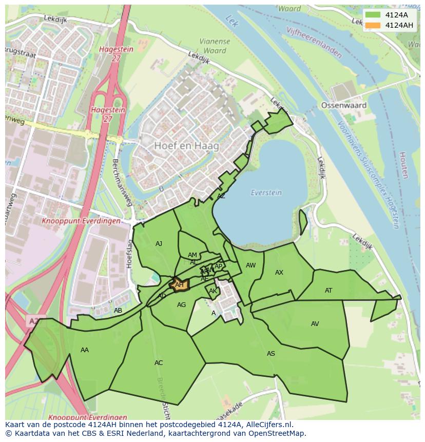 Afbeelding van het postcodegebied 4124 AH op de kaart.