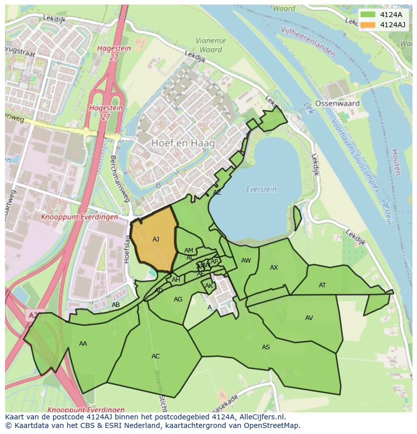 Afbeelding van het postcodegebied 4124 AJ op de kaart.