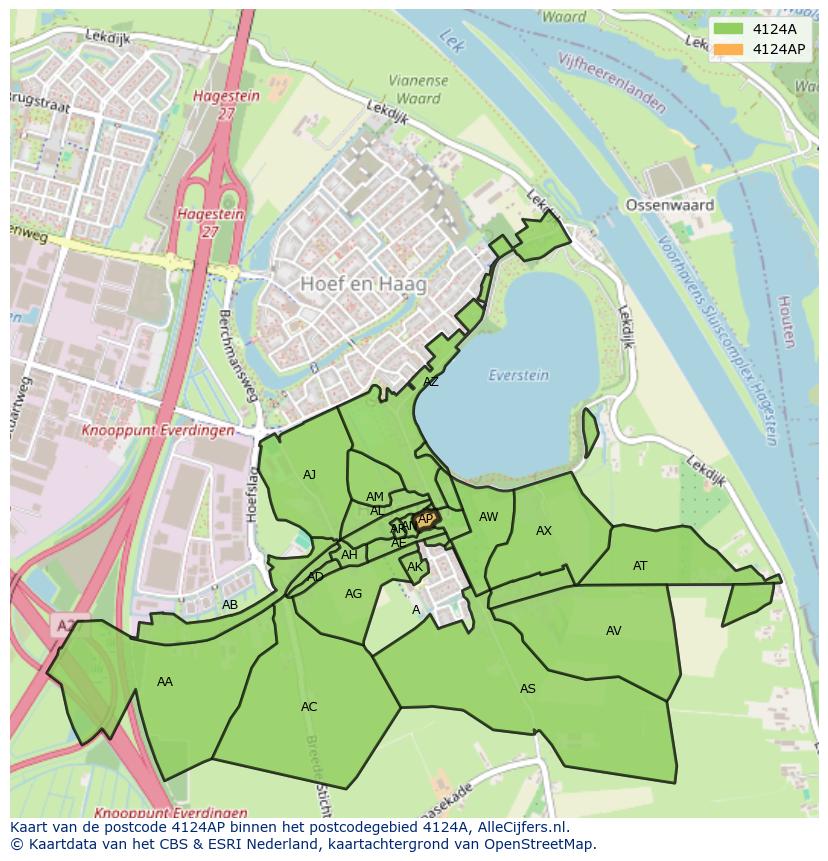 Afbeelding van het postcodegebied 4124 AP op de kaart.