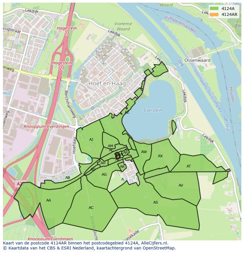 Afbeelding van het postcodegebied 4124 AR op de kaart.