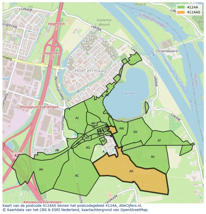 Afbeelding van het postcodegebied 4124 AS op de kaart.