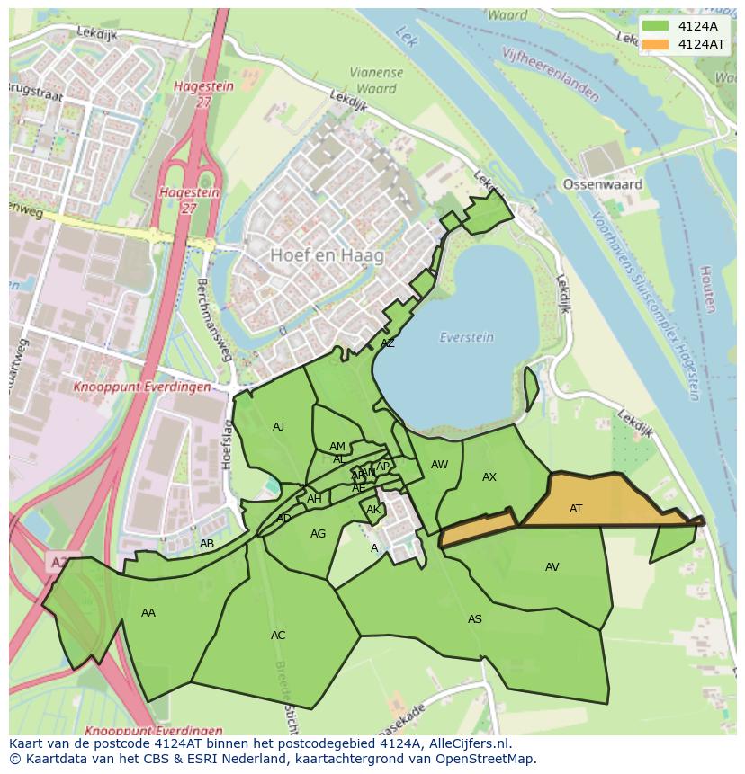 Afbeelding van het postcodegebied 4124 AT op de kaart.