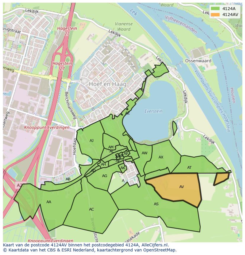 Afbeelding van het postcodegebied 4124 AV op de kaart.