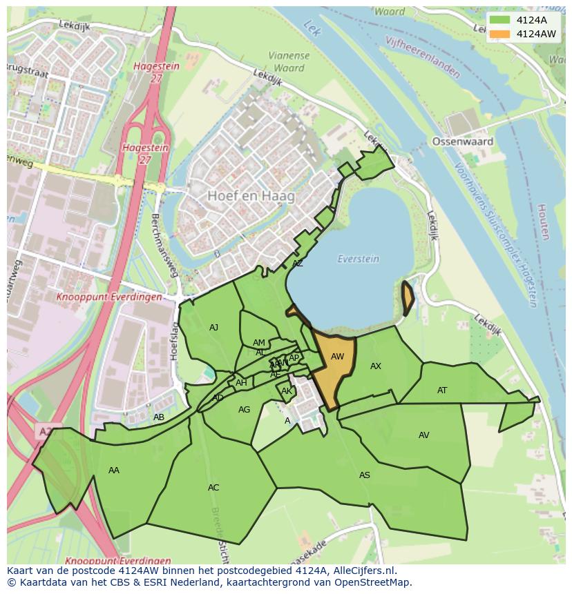 Afbeelding van het postcodegebied 4124 AW op de kaart.