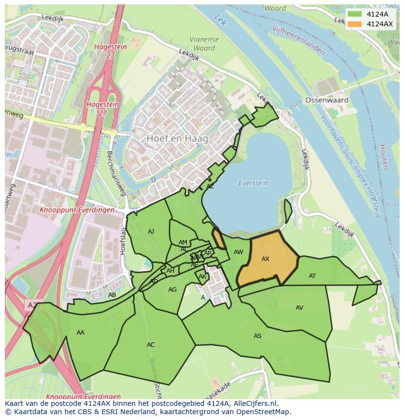 Afbeelding van het postcodegebied 4124 AX op de kaart.