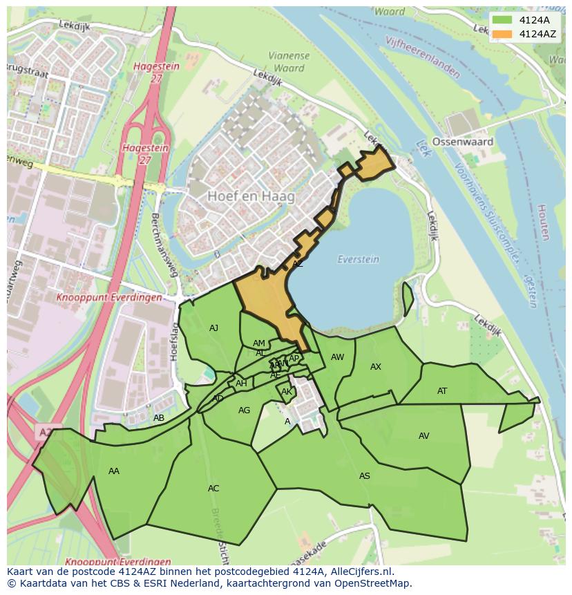 Afbeelding van het postcodegebied 4124 AZ op de kaart.