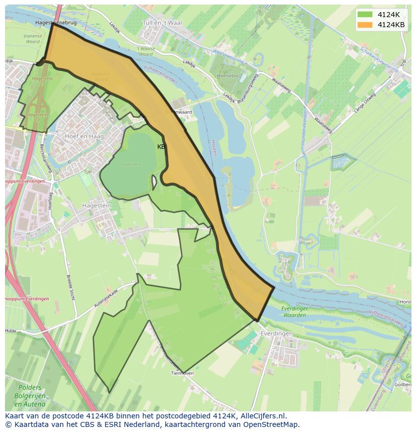Afbeelding van het postcodegebied 4124 KB op de kaart.